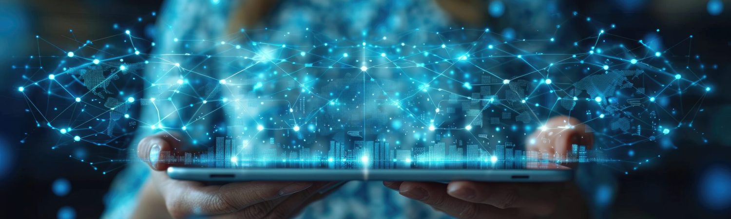 Close up of female hand holding tablet with creative digital city on blue hexagonal background with globe.. --ar 16:7 --style raw --stylize 750 Job ID: 9ce58c57-5930-4b30-805a-dd4b713d4089